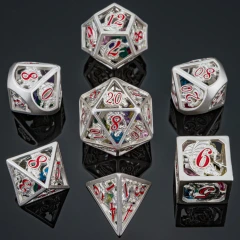 Matt Silver Hollow Dragon Dice Set Filled with Gems